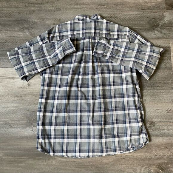 Eddie Bauer Plaid Button Down Classic Fit Grey Blue Teal - Picture 5 of 8